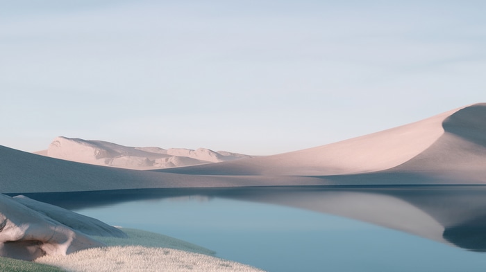 4K desert landscape with lake reflection