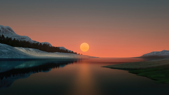 4K Sunset over Snowy Mountains and Water
