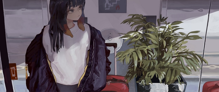Ninomae Inanis with plants and luggage