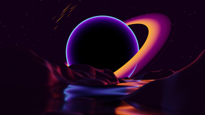 Abstract planet with rings in outer space