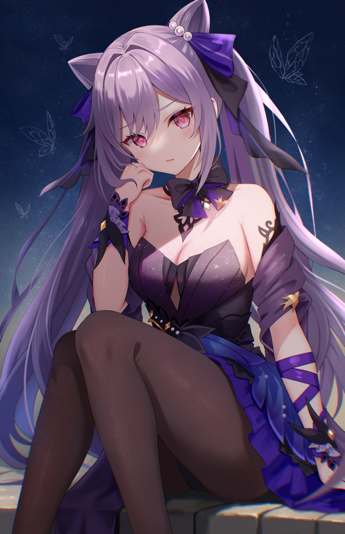 Keqing from Genshin Impact in a purple dress