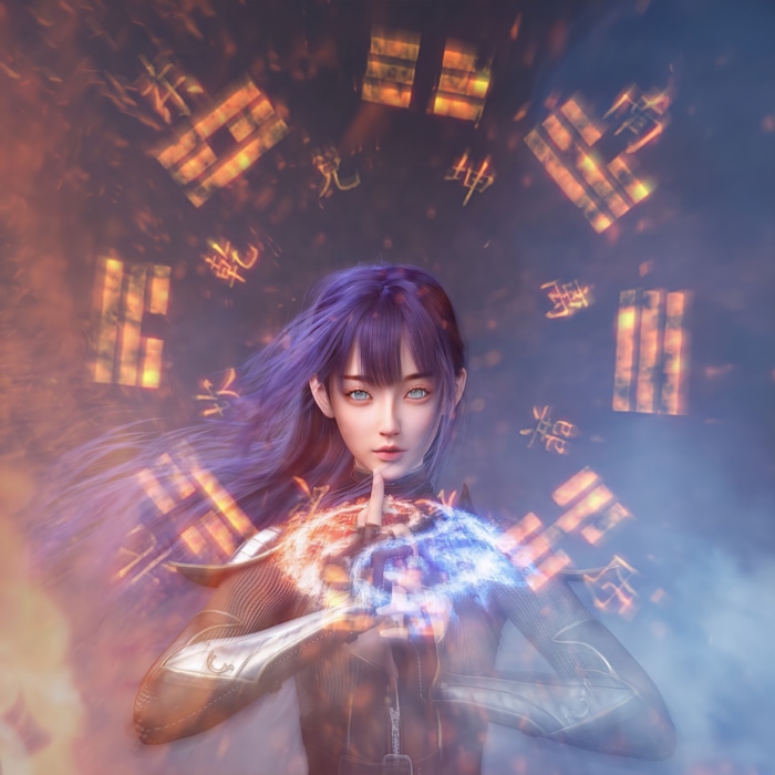 4K Fantasy Art of a Woman with Purple Hair