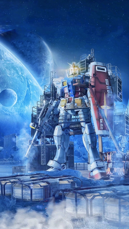 Mobile Suit Gundam on a Space Station