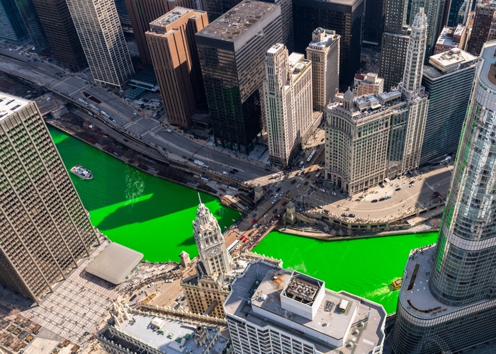Chicago River dyed green for St. Patrick's Day