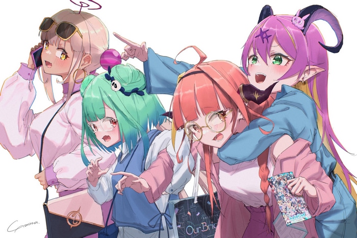 Hololive Virtual YouTubers Uruha Rushia, Kiryu Coco, Mano Aloe, Tsukumo Sana