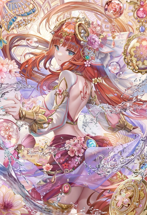 Nilou from Genshin Impact with flowers and water