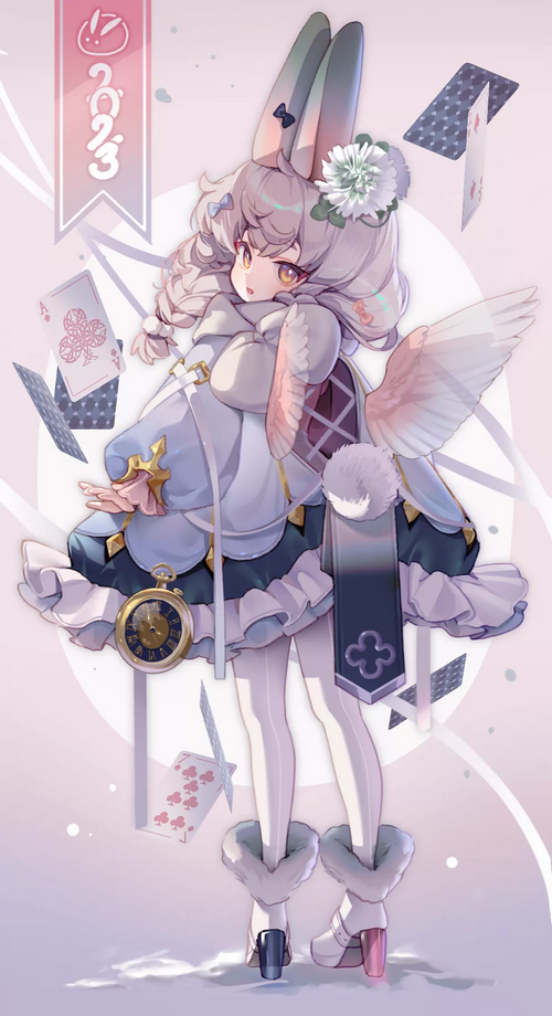 Bunny girl with wings and playing cards