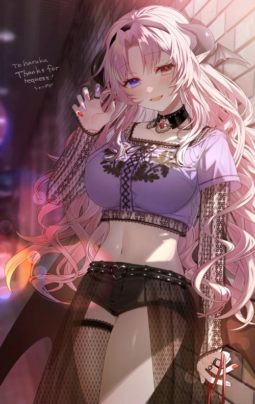 Anime girl with pink hair and horns