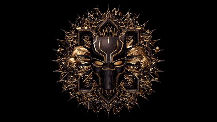 4K Black Panther Mask with Gold Ornamentation