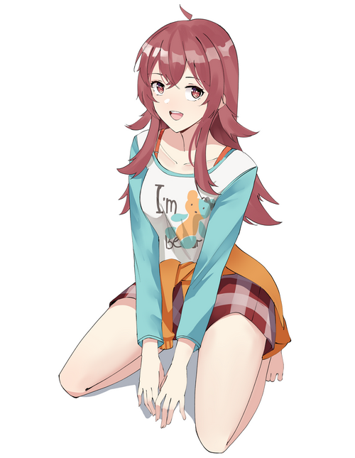 Anime girl with red hair kneeling