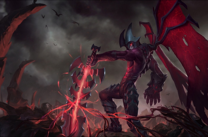 4K Aatrox with red wings and sword in League of Legends
