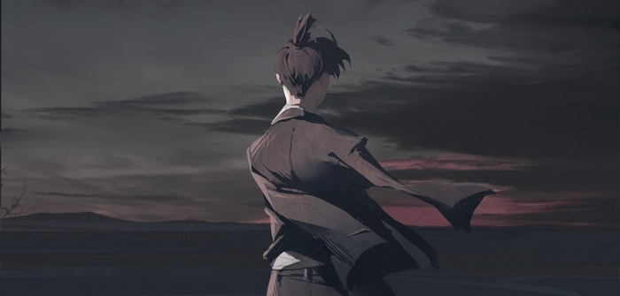 Anime boy in suit looking into the distance