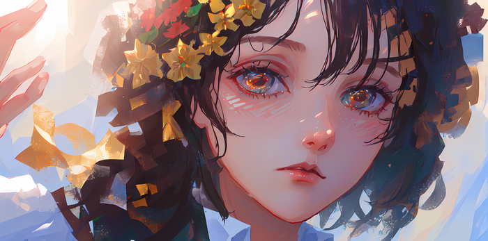 4K anime girl with flowers in her hair