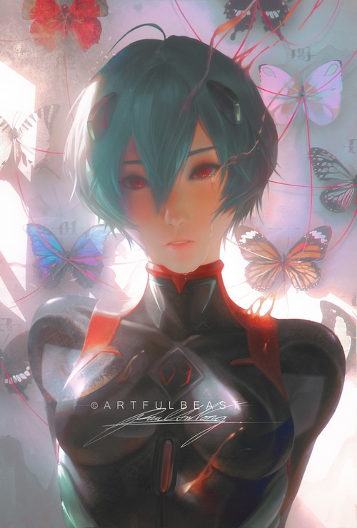 Ayanami Rei from Neon Genesis Evangelion with Butterflies