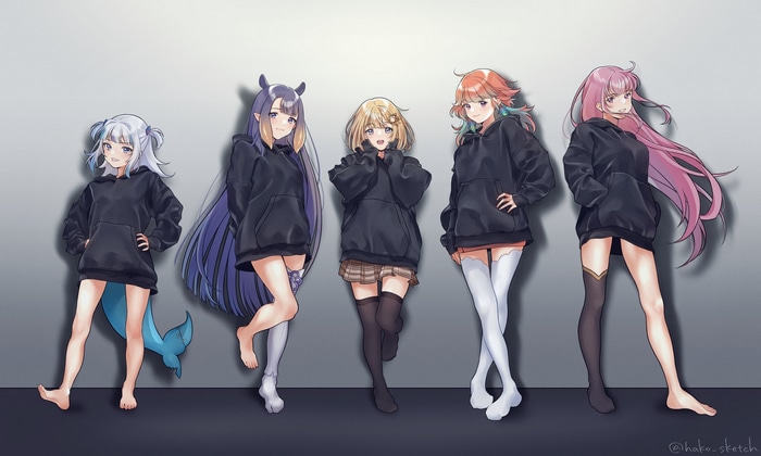 Hololive EN girls in black hoodies