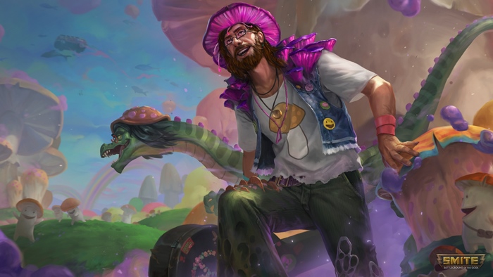 Fun Guy Merlin in a psychedelic mushroom world