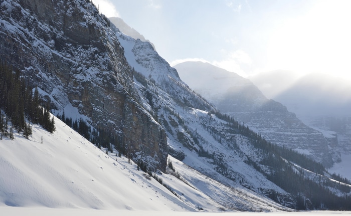 Snowy mountains and forest in Canada