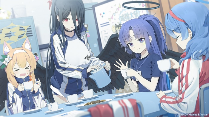 Blue Archive Characters Drinking Tea