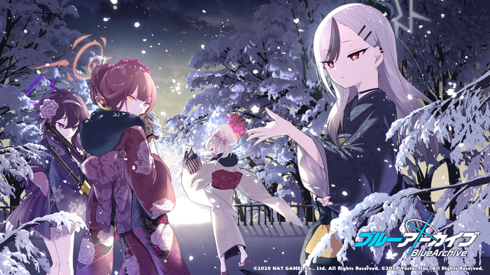 Blue Archive Characters in Kimonos in Snow