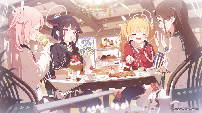 Blue Archive: Four girls enjoying tea and sweets