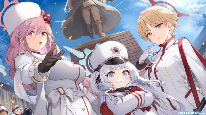 Blue Archive Characters in Uniforms with Petals