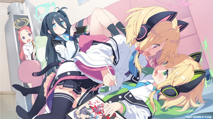Blue Archive Characters Playing Nintendo Switch and Drawing