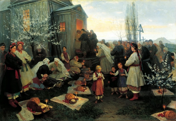 Mykola Pymonenko's painting of a Ukrainian Easter celebration