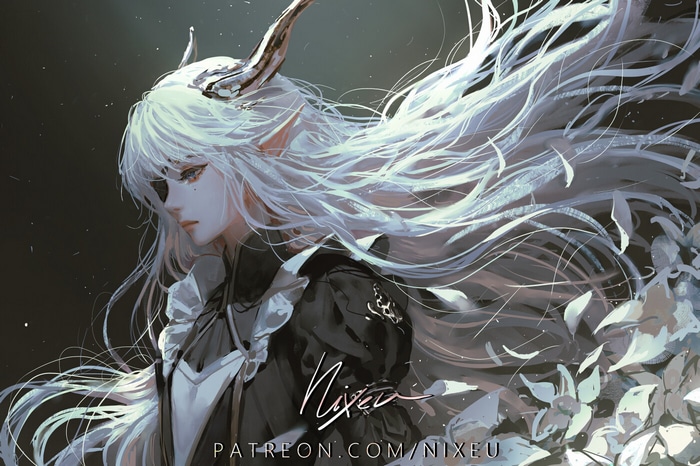 Nixeu with silver hair and horns