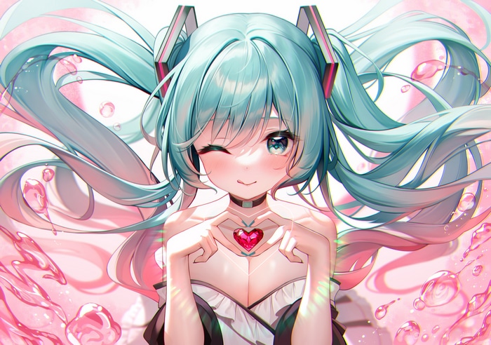 Hatsune Miku making a heart shape with her hands