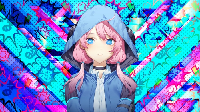 Blue Poison from Arknights with pink twintails and blue eyes