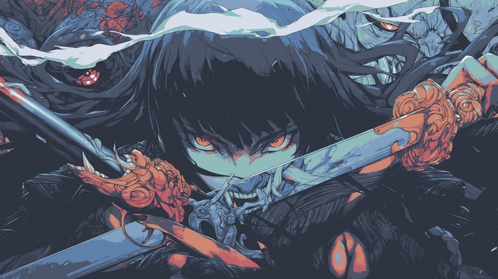 4K Demon Girl with Katana and Pistol