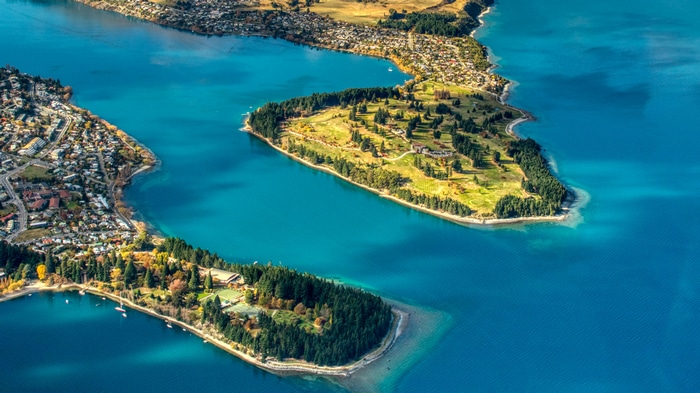 Aerial View of Queenstown Peninsula, New Zealand