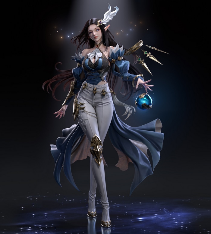 Fantasy girl with orb and blue dress