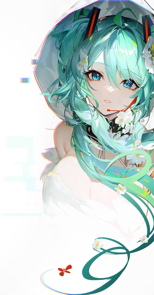 Hatsune Miku with Flowers and Glitch Effects