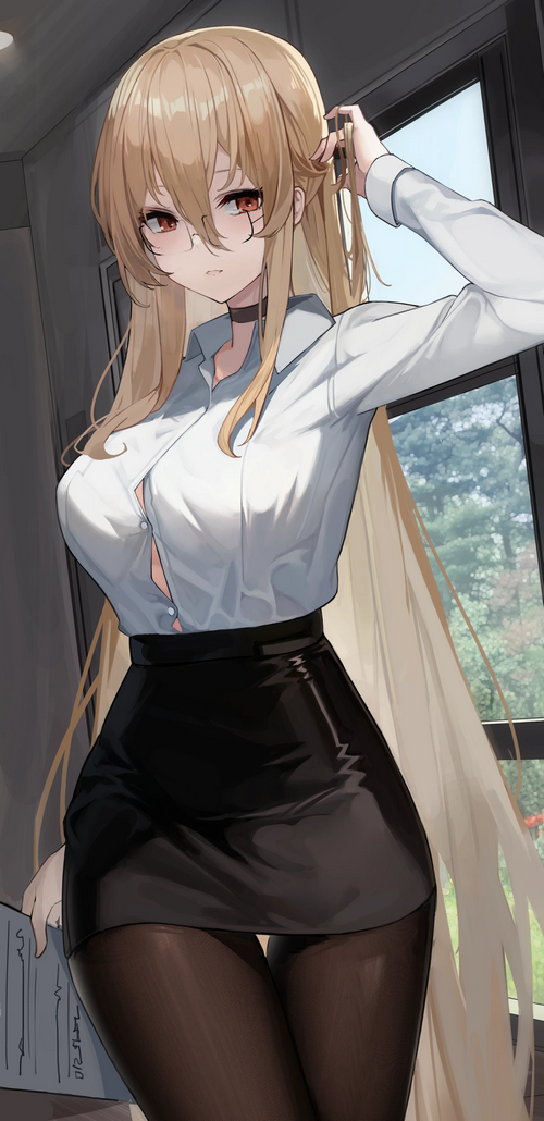 Woman with blonde hair wearing glasses and choker