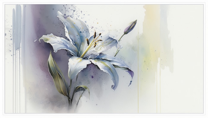 4K watercolor painting of a white lily with leaves