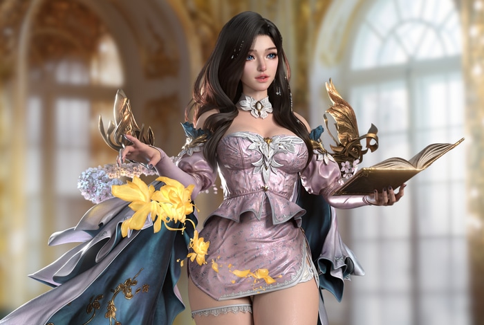 4K Liao Bailei with Pink Dress and Book