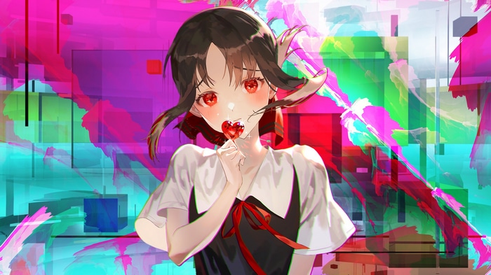 Kaguya Shinomiya with a heart lollipop