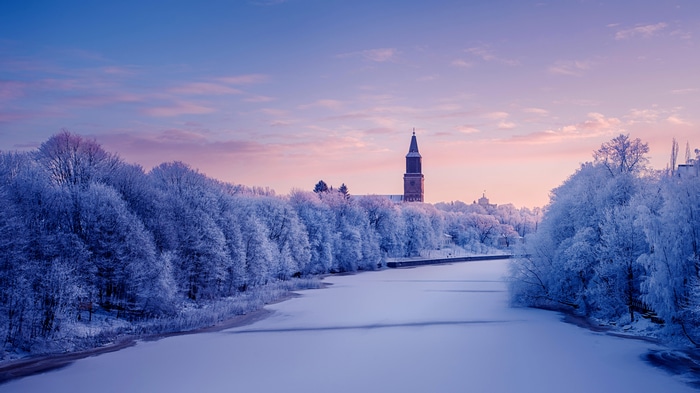 4K Winter Landscape of Turku, Finland at Sunset