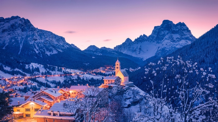 4K Winter Village in Snowy Mountains
