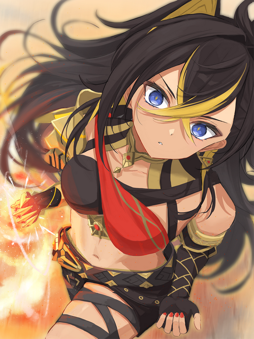 Dehya from Genshin Impact with glowing fist