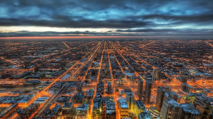 4K Cityscape of Chicago at Dusk with City Lights
