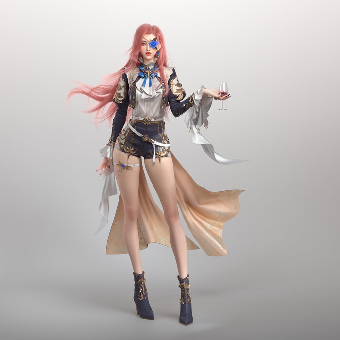 Woman with pink hair holding a wine glass