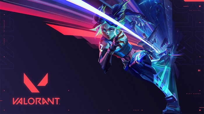 Neon character from Valorant with light streaks