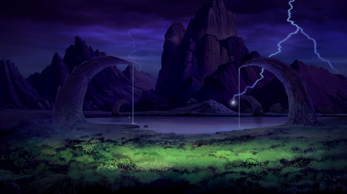 4K landscape with thunderstorm and stone arches