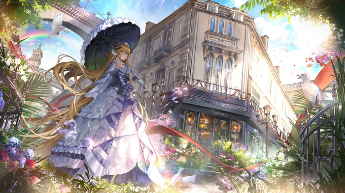 4K Arknights Saileach with umbrella and flowers