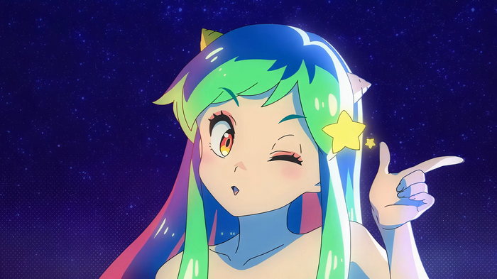 4K, green hair, wink, Lum Invader, Anime screenshot, Lum, one eye ...