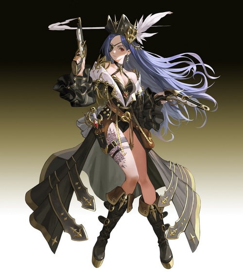 Pirate girl with guns and tattoos