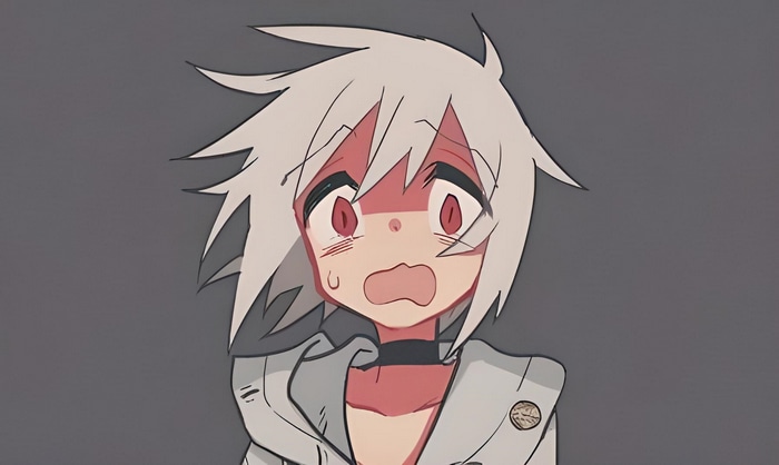 Anime character with white hair and red eyes