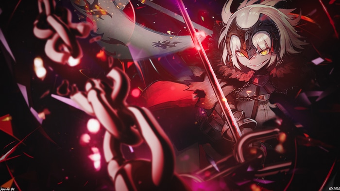 Jeanne d'Arc Alter holding a sword with chains
